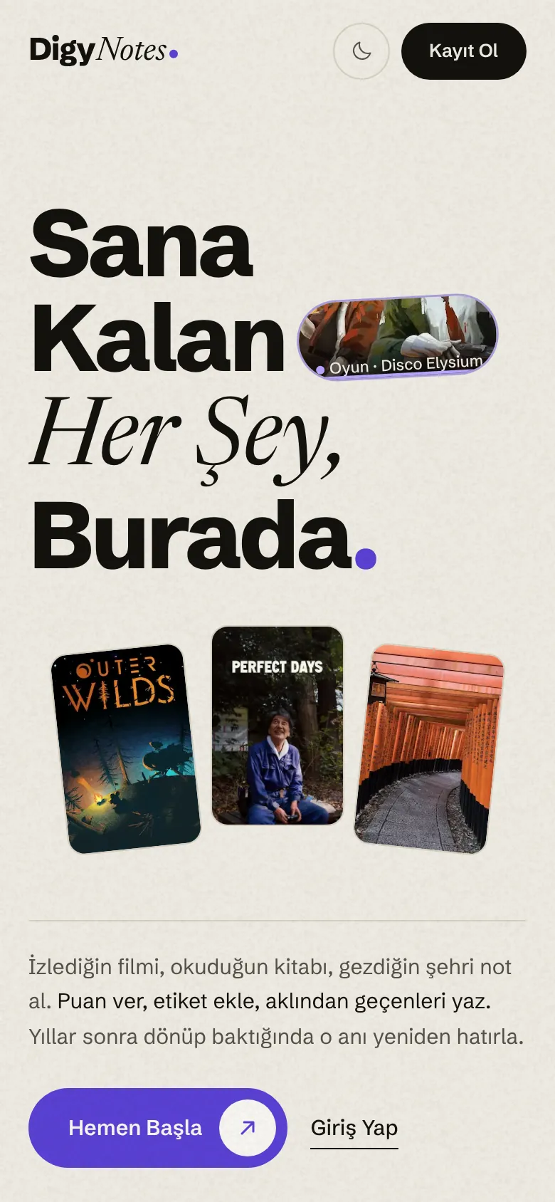 DigyNotes telefon ekranı