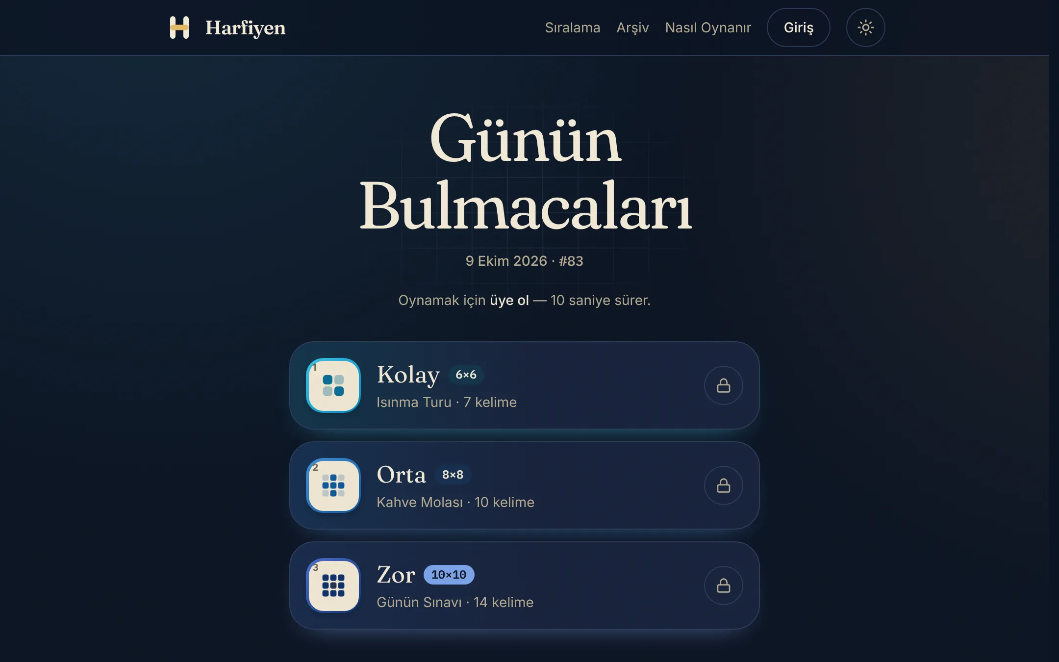Harfiyen ana ekranı