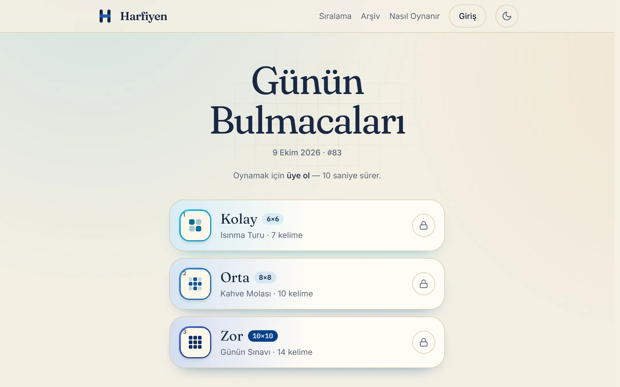 Harfiyen ana ekranı
